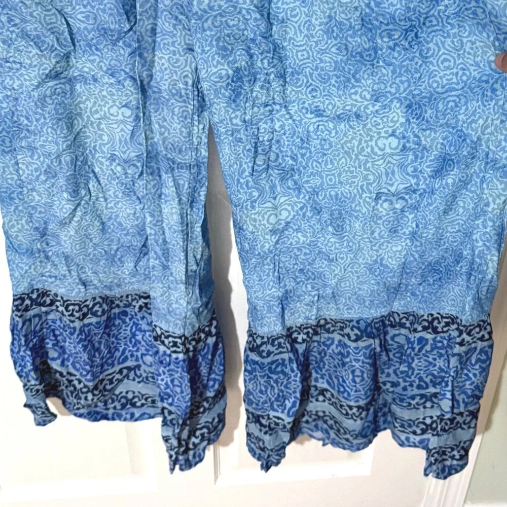 Free People Blue Damask Print Smocked Wide Leg Boho Pants OB1551211 Small